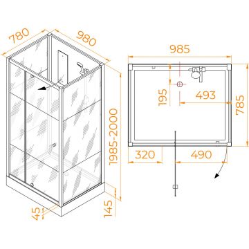 Душевая кабина RGW (РГВ) Andaman 80x100x200 см AN-207 прямоугольная, белый цвет, Frost Line стекло 5 мм (3 стекла в комплекте) (411320780-95)