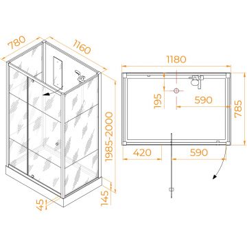 Душевая кабина RGW (РГВ) Andaman 80x120x200 см AN-207 прямоугольная, белый цвет, Frost Line стекло 5 мм (3 стекла в комплекте) (411320782-95)