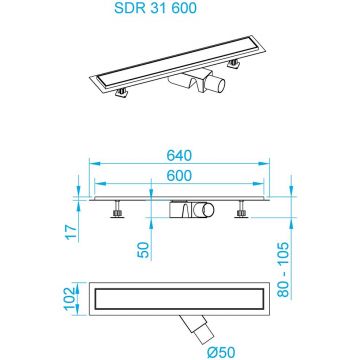 Душевой трап RGW (РГВ) SDR-31B-60 прямой 60 см черный 50 мм (d слива) на ножках, с решеткой (47213160-04)