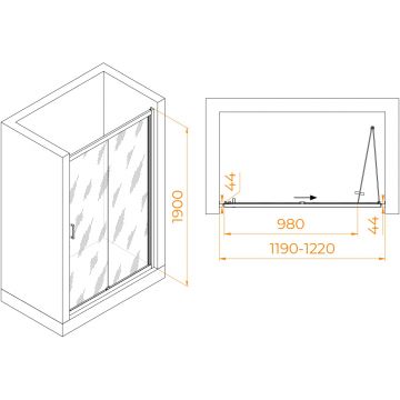 Душевая дверь RGW (РГВ) Passage 120x190 см PA-21 хром цвет, прозрачное стекло 5 мм, EasyClean (06082112-11)