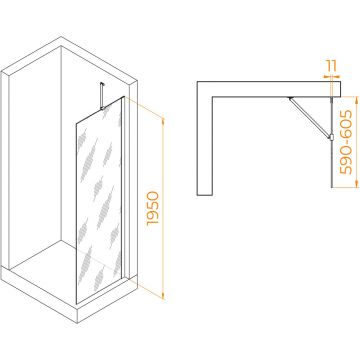 Душевая перегородка RGW (РГВ) Walk In 60x195 см WA-102-B черный цвет, прозрачное стекло 6 мм, EasyClean (351010206-14)