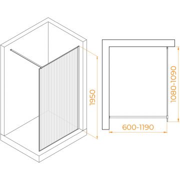 Душевая перегородка RGW (РГВ) Walk In 110x195 см WA-08 хром цвет, Ribbed (ребристое) стекло 8 мм, EasyClean (06100811-151)