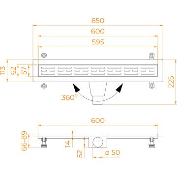 Душевой лоток RGW (РГВ) Drain Leo-30-60 прямой 60 см черный 50 мм (d слива) на ножках, сифон (60213060-04)