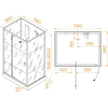 Душевая кабина RGW (РГВ) Andaman 90x120x200 см AN-207 прямоугольная, белый цвет, Frost Line стекло 5 мм (3 стекла в комплекте) (411320792-95)