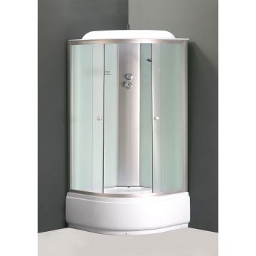 Душевая кабина EvaGold полукруглая F902WS 90х90 см, высокий поддон, рифленое стекло, белая стенка, хром матовый профиль, 3к