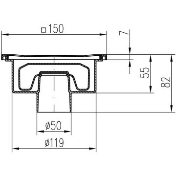 Душевой трап с решеткой Paini (Паини) 150х150 мм, вертикальный выпуск, Нептун, хром 320XN