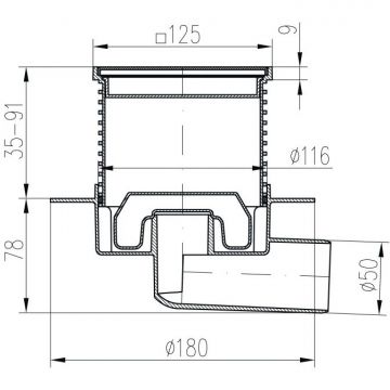 Душевой трап с рамкой и решеткой Paini 125х125 мм, Нептун, хром 425NXL