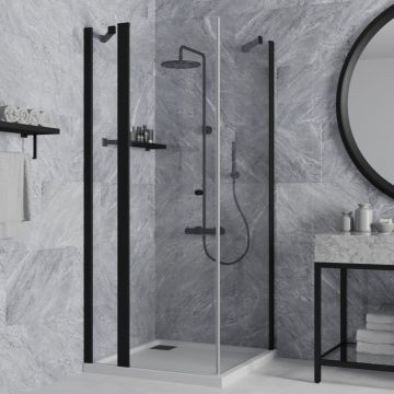 Душевое ограждение 90х90 см Paini (Паини) Cox, квадратное, распашное, универсальное, черный 78YO9090