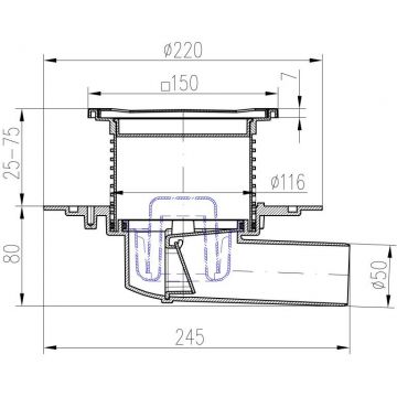 Душевой трап с решеткой Paini (Паини) 150х150 мм, хром 381E