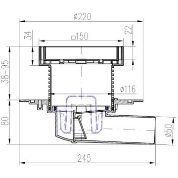 Душевой трап с решеткой под плитку Paini (Паини) 150х150 мм, хром C1381A