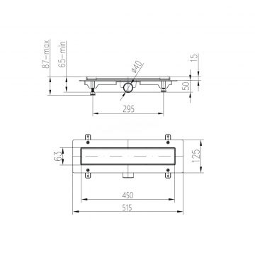Душевой трап-лоток MCH Chudej (МСХ Чудей) Drops боковой слив D40, рамка пластик, 450 мм CH450D, серебро глянцевый
