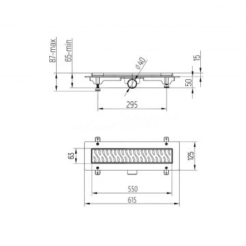 Душевой трап-лоток MCH Chudej (МСХ Чудей) Harmony боковой слив D40, рамка пластик, 550 мм CH550H, серебро глянцевый