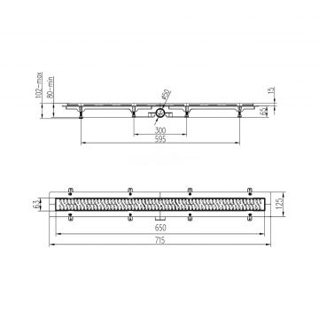 Душевой трап-лоток MCH Chudej (МСХ Чудей) Line боковой слив D40, рамка пластик, 650 мм CH650L, серебро глянцевый