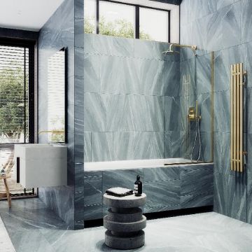 Шторка для ванны в узком профиле Maybahglass (Майбахгласс) 1400х600 мм, стекло Бесцветное , профиль Золото MGV-59-3у