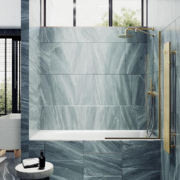 Шторка для ванны в узком профиле Maybahglass (Майбахгласс) 1400х600 мм, стекло Бесцветное , профиль Золото MGV-59-3у