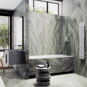 Шторка для ванны в узком профиле Maybahglass (Майбахгласс) 1400х600 мм, стекло Бесцветное , профиль Белый MGV-59-1у