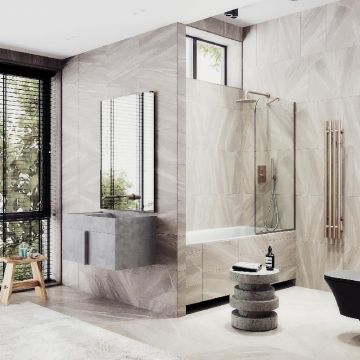 Шторка для ванны в узком профиле Maybahglass (Майбахгласс) 1400х600 мм, стекло Бесцветное , профиль Бронза MGV-59-2у