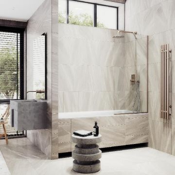 Шторка для ванны в узком профиле Maybahglass (Майбахгласс) 1400х600 мм, стекло Бесцветное , профиль Бронза MGV-59-2у