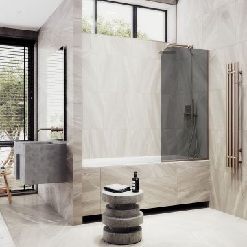 Шторка для ванны в узком профиле Maybahglass (Майбахгласс) 1400х900 мм, стекло Графит , профиль Бронза MGV-83-2у