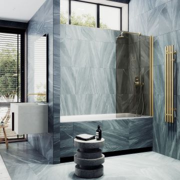 Шторка для ванны Maybahglass (Майбахгласс) поворотная на монопетле 1400х400 мм, стекло Бронза , профиль Золото MGV-601-3