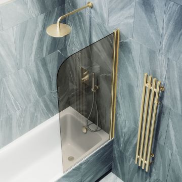 Шторка для ванны Maybahglass (Майбахгласс) поворотная на монопетле 1400х400 мм, стекло Бронза , профиль Золото MGV-601-3