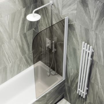 Шторка для ванны Maybahglass (Майбахгласс) поворотная на монопетле 1400х400 мм, стекло Бронза , профиль Белый MGV-601-1