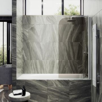 Шторка для ванны Maybahglass (Майбахгласс) поворотная на монопетле 1400х400 мм, стекло Бронза , профиль Белый MGV-601-1