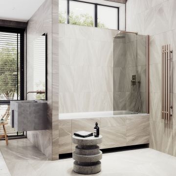 Шторка для ванны Maybahglass (Майбахгласс) поворотная на монопетле 1400х400 мм, стекло Бронза , профиль Бронза MGV-601-2