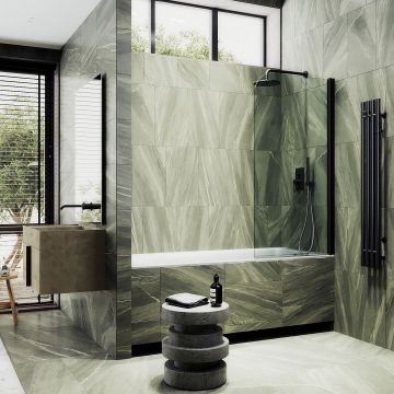 Шторка для ванны Maybahglass (Майбахгласс) поворотная на монопетле 1400х400 мм, стекло Бесцветное , профиль Черный MGV-596-6