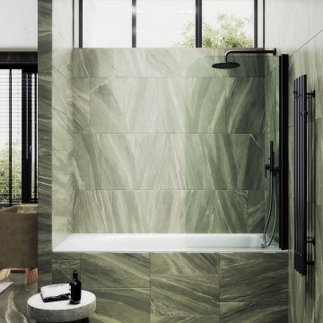 Шторка для ванны Maybahglass (Майбахгласс) поворотная на монопетле 1400х400 мм, стекло Бесцветное , профиль Черный MGV-596-6
