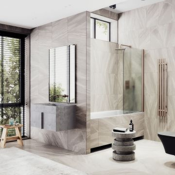 Шторка для ванны Maybahglass (Майбахгласс) поворотная на монопетле 1400х400 мм, стекло Сатин , профиль Бронза MGV-605-2