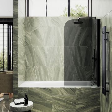 Шторка для ванны Maybahglass (Майбахгласс) поворотная на монопетле 1400х400 мм, стекло Графит , профиль Черный MGV-603-6
