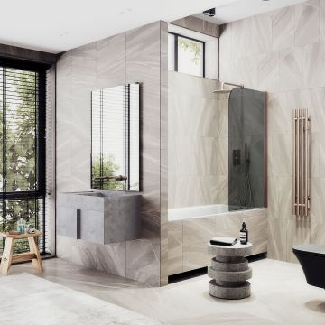 Шторка для ванны Maybahglass (Майбахгласс) поворотная на монопетле 1400х400 мм, стекло Графит , профиль Бронза MGV-603-2