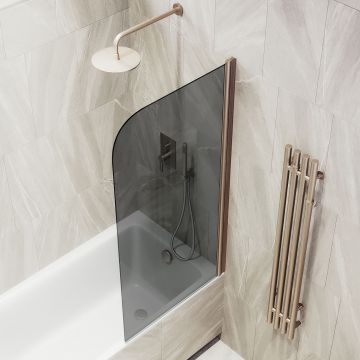Шторка для ванны Maybahglass (Майбахгласс) поворотная на монопетле 1400х400 мм, стекло Графит , профиль Бронза MGV-603-2