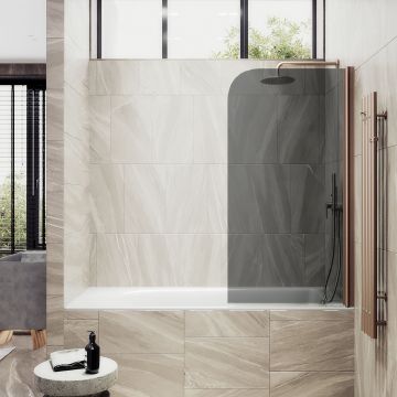 Шторка для ванны Maybahglass (Майбахгласс) поворотная на монопетле 1400х400 мм, стекло Графит , профиль Бронза MGV-603-2