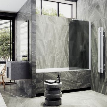 Шторка для ванны Maybahglass (Майбахгласс) поворотная на монопетле 1400х400 мм, стекло Графит матовый , профиль Белый MGV-604-1