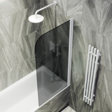 Шторка для ванны Maybahglass (Майбахгласс) поворотная на монопетле 1400х400 мм, стекло Графит матовый , профиль Белый MGV-604-1