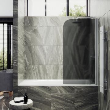 Шторка для ванны Maybahglass (Майбахгласс) поворотная на монопетле 1400х400 мм, стекло Графит матовый , профиль Белый MGV-604-1