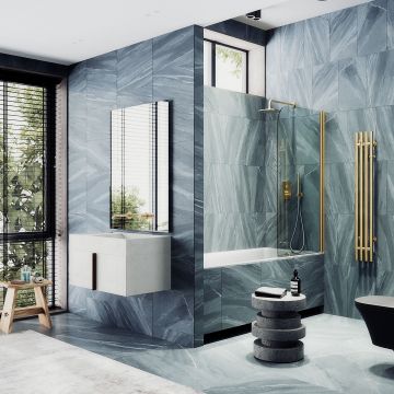 Шторка для ванны Maybahglass (Майбахгласс) поворотная на монопетле 1400х500 мм, стекло Бесцветное , профиль Золото MGV-597-3