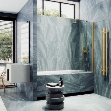 Шторка для ванны Maybahglass (Майбахгласс) поворотная на монопетле 1400х500 мм, стекло Бесцветное , профиль Золото MGV-597-3