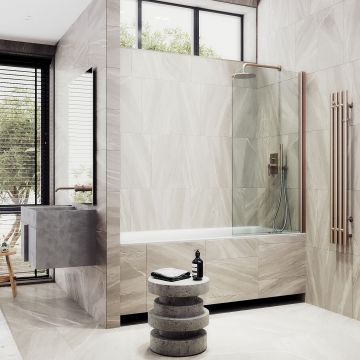 Шторка для ванны Maybahglass (Майбахгласс) поворотная на монопетле 1400х500 мм, стекло Бесцветное , профиль Бронза MGV-597-2