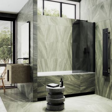 Шторка для ванны Maybahglass (Майбахгласс) поворотная на монопетле 1400х500 мм, стекло Графит матовый , профиль Черный MGV-609-6