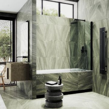 Шторка для ванны Maybahglass (Майбахгласс) поворотная на монопетле 1400х700 мм, стекло Бесцветное , профиль Черный MGV-599-6