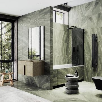 Шторка для ванны Maybahglass (Майбахгласс) поворотная на монопетле 1400х700 мм, стекло Графит , профиль Черный MGV-618-6