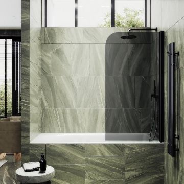 Шторка для ванны Maybahglass (Майбахгласс) поворотная на монопетле 1400х700 мм, стекло Графит , профиль Черный MGV-618-6