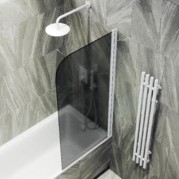 Шторка для ванны Maybahglass (Майбахгласс) поворотная на монопетле 1400х700 мм, стекло Графит матовый , профиль Белый MGV-619-1