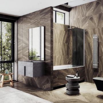 Шторка для ванны Maybahglass (Майбахгласс) поворотная на монопетле 1400х700 мм, стекло Графит матовый , профиль Хром матовый MGV-619-5