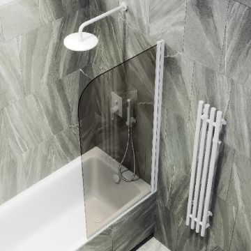 Шторка для ванны Maybahglass (Майбахгласс) поворотная на монопетле 1400х800 мм, стекло Бронза , профиль Белый MGV-622-1