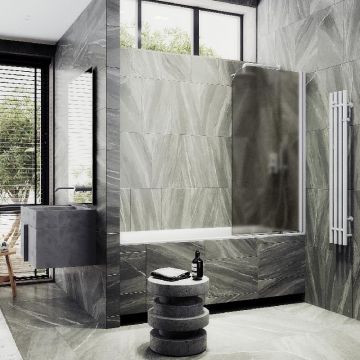 Шторка для ванны Maybahglass (Майбахгласс) поворотная на монопетле 1400х800 мм, стекло Бронза матовая , профиль Белый MGV-625-1