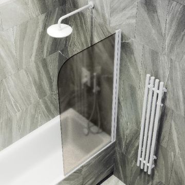 Шторка для ванны Maybahglass (Майбахгласс) поворотная на монопетле 1400х800 мм, стекло Бронза матовая , профиль Белый MGV-625-1